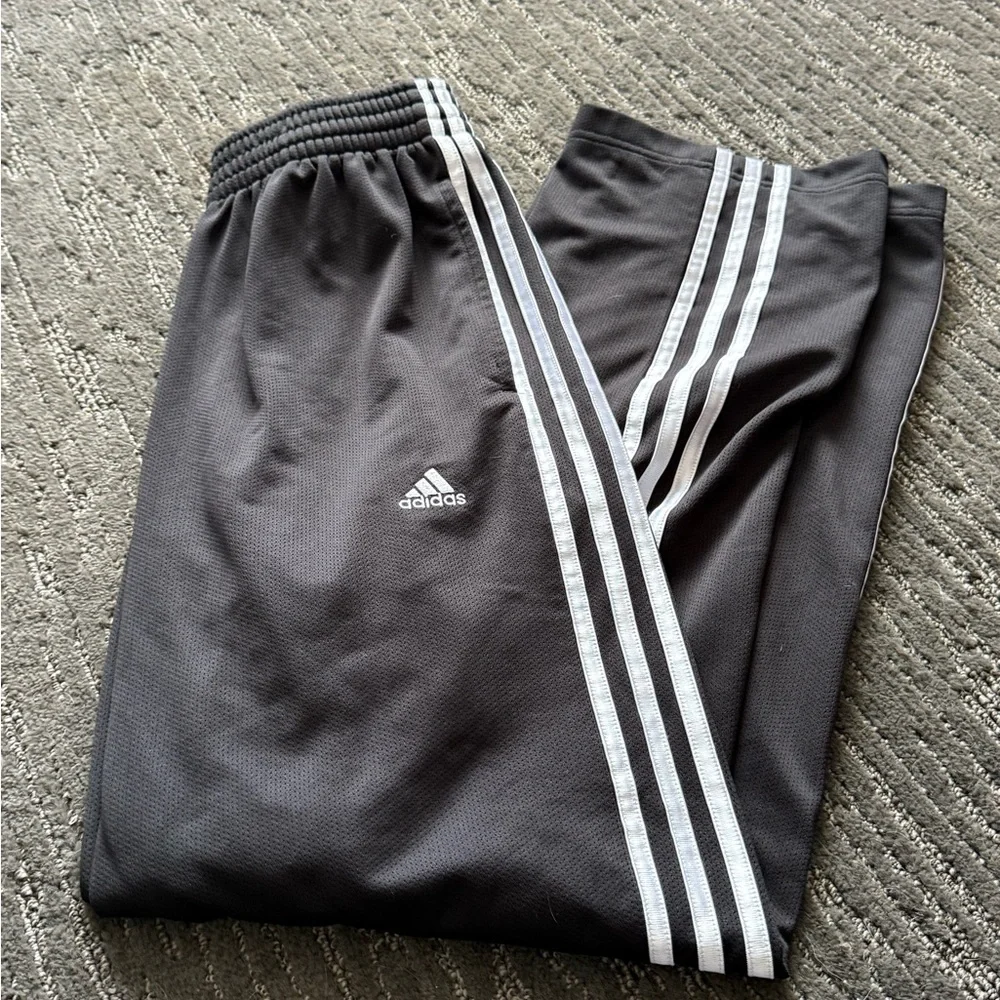 Adidas Black Track Pants with White Stripes - Picture 1 of 5